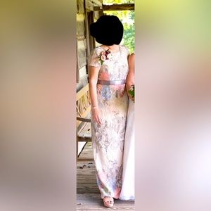 Adrianna Papell for Bhldn Womens Short Sleeve Floral Column Gown Size 12